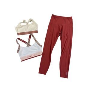 Lorna Jane - Legging and Sport Bra Bundle in White and Red